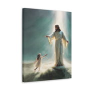 Jesus With Little Girl Canvas Wrap- Heavenly Welcome- Christian Wall Art- Jesus Art- Religious Wall Art