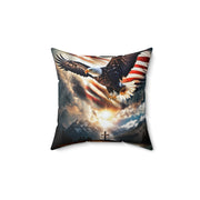 Spirit Of Freedom Majestic Eagle American Flag Cross Polyester Square Pillow- Patriotic Gift-Christian Religious Gift-Living Bedroom Decor