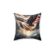 Spirit Of Freedom Majestic Eagle American Flag Cross Polyester Square Pillow- Patriotic Gift-Christian Religious Gift-Living Bedroom Decor