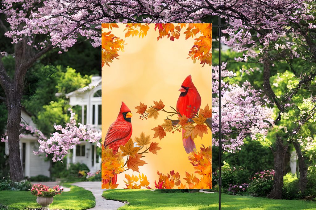 2 Cardinals Garden Flag