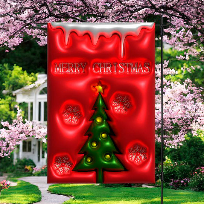 3D Effect Red Merry Christmas Garden Flag