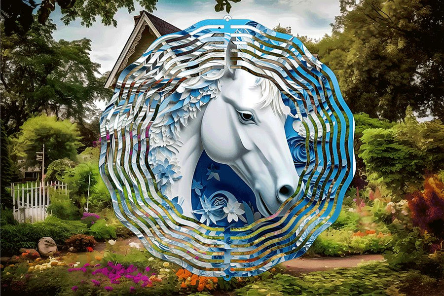 3D White Horse Wind Spinner