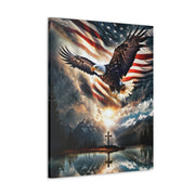 Spirit Of Freedom Majestic Eagle American Flag Cross Canvas Wrap- Patriotic Wall Art-Home Decor-Ready To Hang