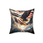 Spirit Of Freedom Majestic Eagle American Flag Cross Polyester Square Pillow- Patriotic Gift-Christian Religious Gift-Living Bedroom Decor