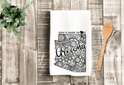 Personalized State Address Kitchen Dish Towel, Hand Tea Towel, Custom Gift