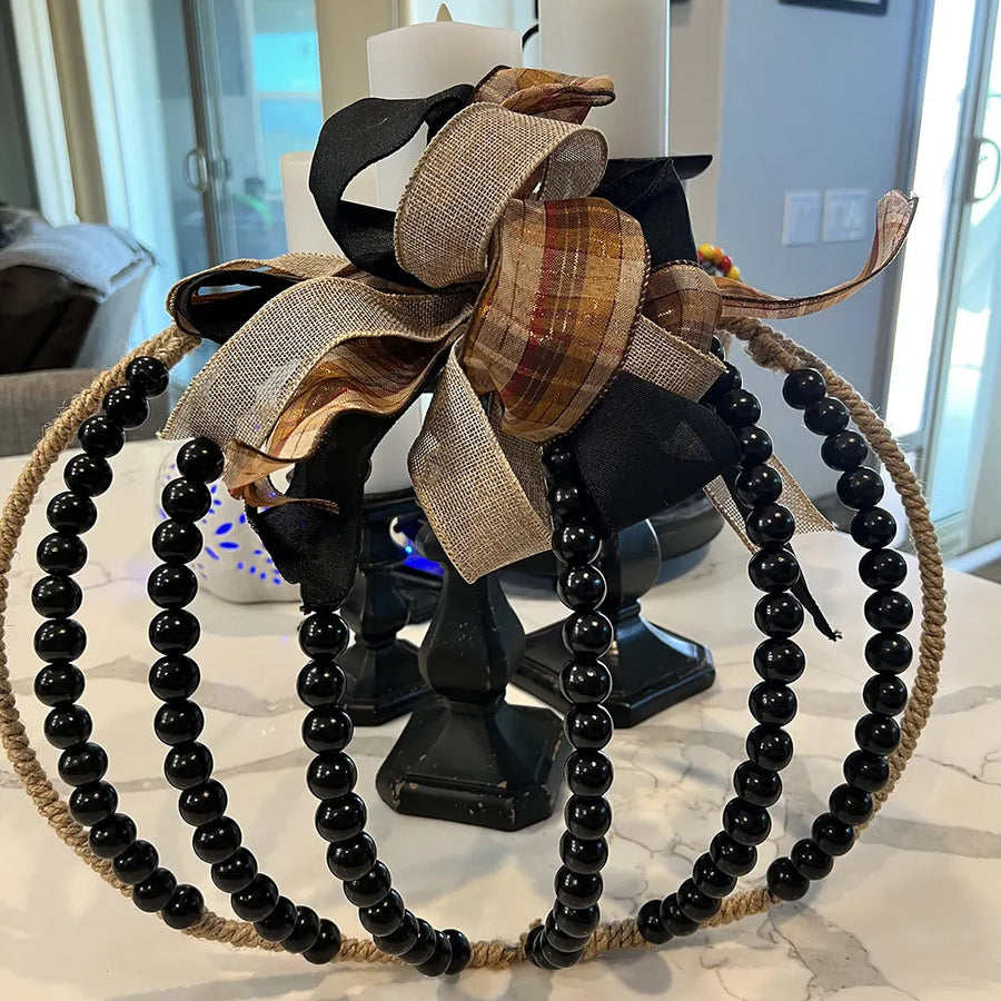 Beaded Pumpkin Wreath - Black Wood Beads