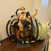 Beaded Pumpkin Wreath - Black Wood Beads