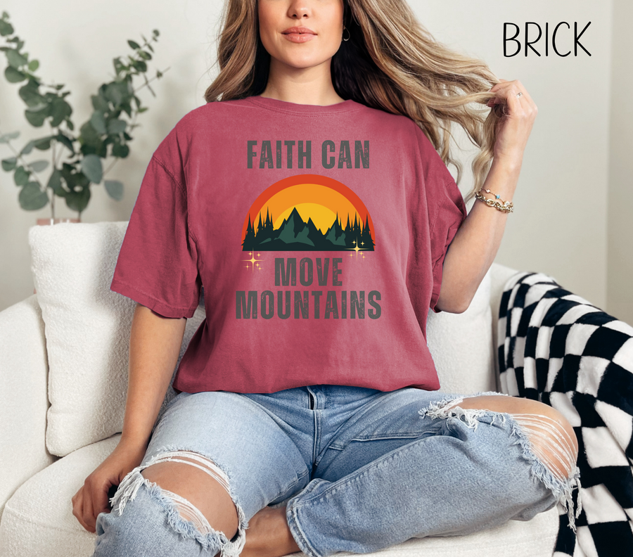 Faith Can Move Mountains Comfort Colors Bible Verse Short Sleeve Tshirt-Religious Christian Shirts-Faith Based Apparel-Gift For Her