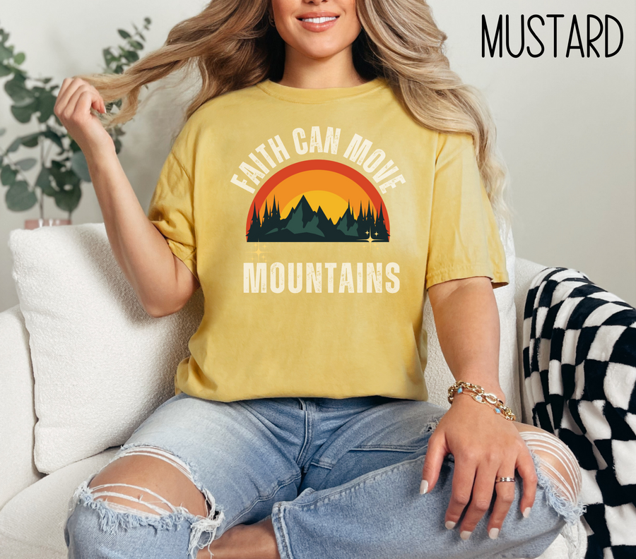 Faith Can Move Mountains Comfort Colors Bible Verse Short Sleeve Tshirt-Religious Christian Shirts-Faith Based Apparel-Gift For Her