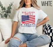 She Loves Jesus And America Too Comfort Colors Bible Verse Tshirt-Religious Christian Shirts-Faith Based Gift For Her-Patriotic Shirt