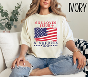 She Loves Jesus And America Too Comfort Colors Bible Verse Tshirt-Religious Christian Shirts-Faith Based Gift For Her-Patriotic Shirt