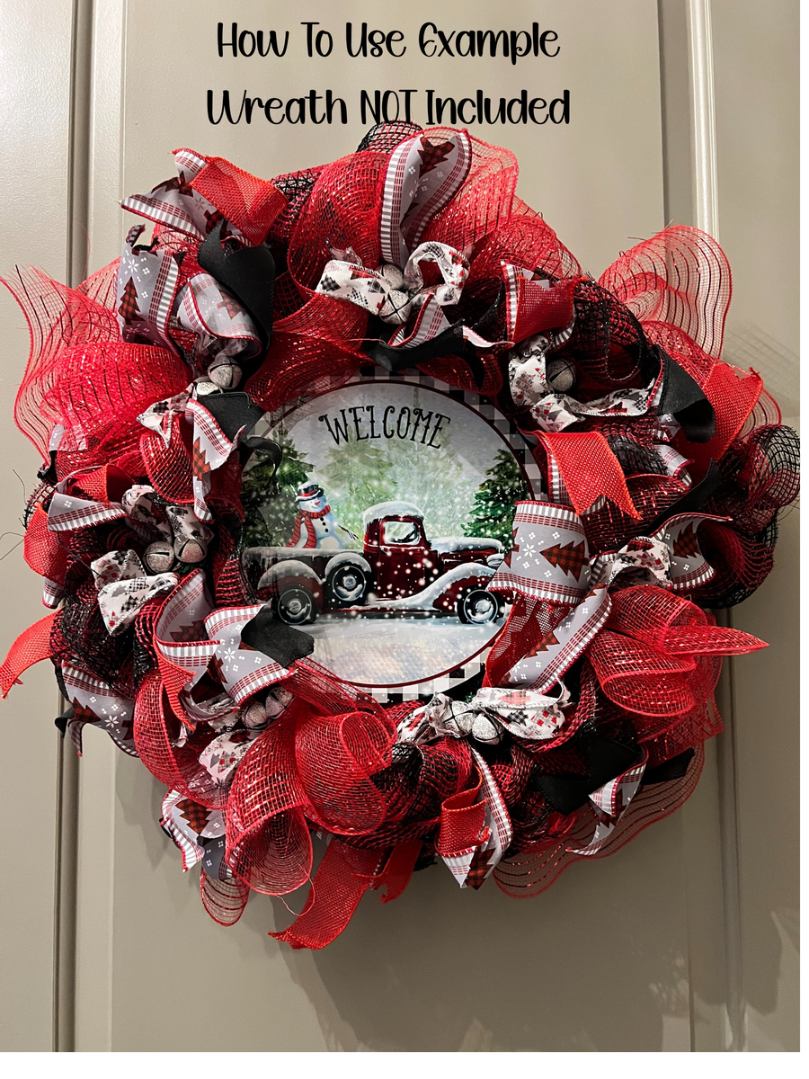 Welcome with red truck Wreath Sign