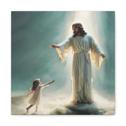 Jesus With Little Girl Canvas Wrap- Heavenly Welcome- Christian Wall Art- Jesus Art- Religious Wall Art