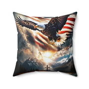 Spirit Of Freedom Majestic Eagle American Flag Cross Polyester Square Pillow- Patriotic Gift-Christian Religious Gift-Living Bedroom Decor