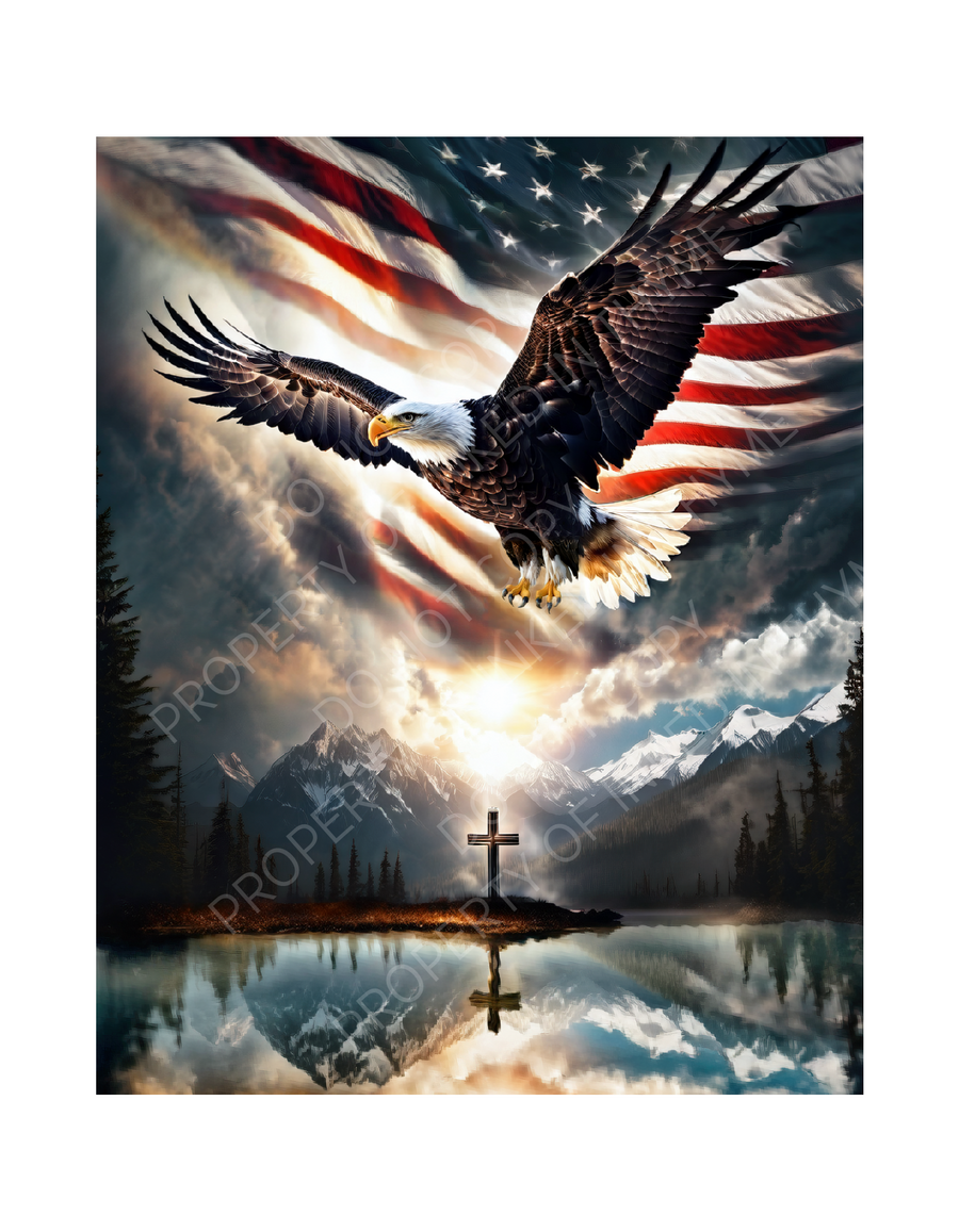 Spirit Of Freedom Majestic Eagle American Flag Cross Canvas Wrap- Patriotic Wall Art-Home Decor-Ready To Hang