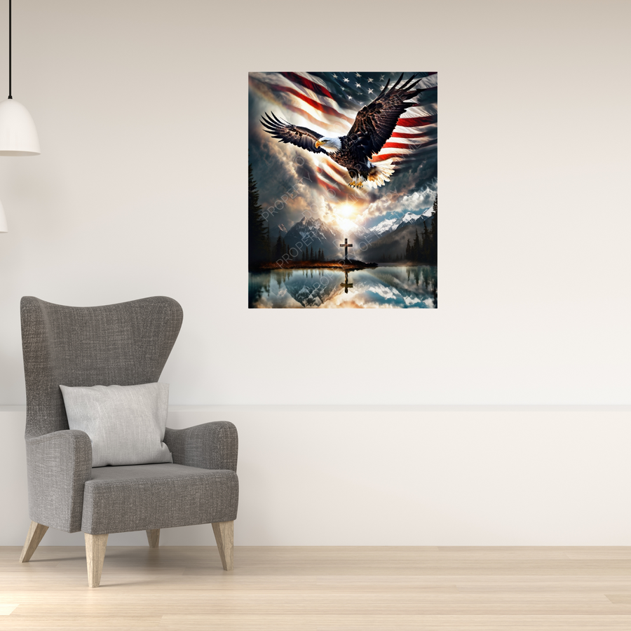 Spirit Of Freedom Majestic Eagle American Flag Cross Canvas Wrap- Patriotic Wall Art-Home Decor-Ready To Hang