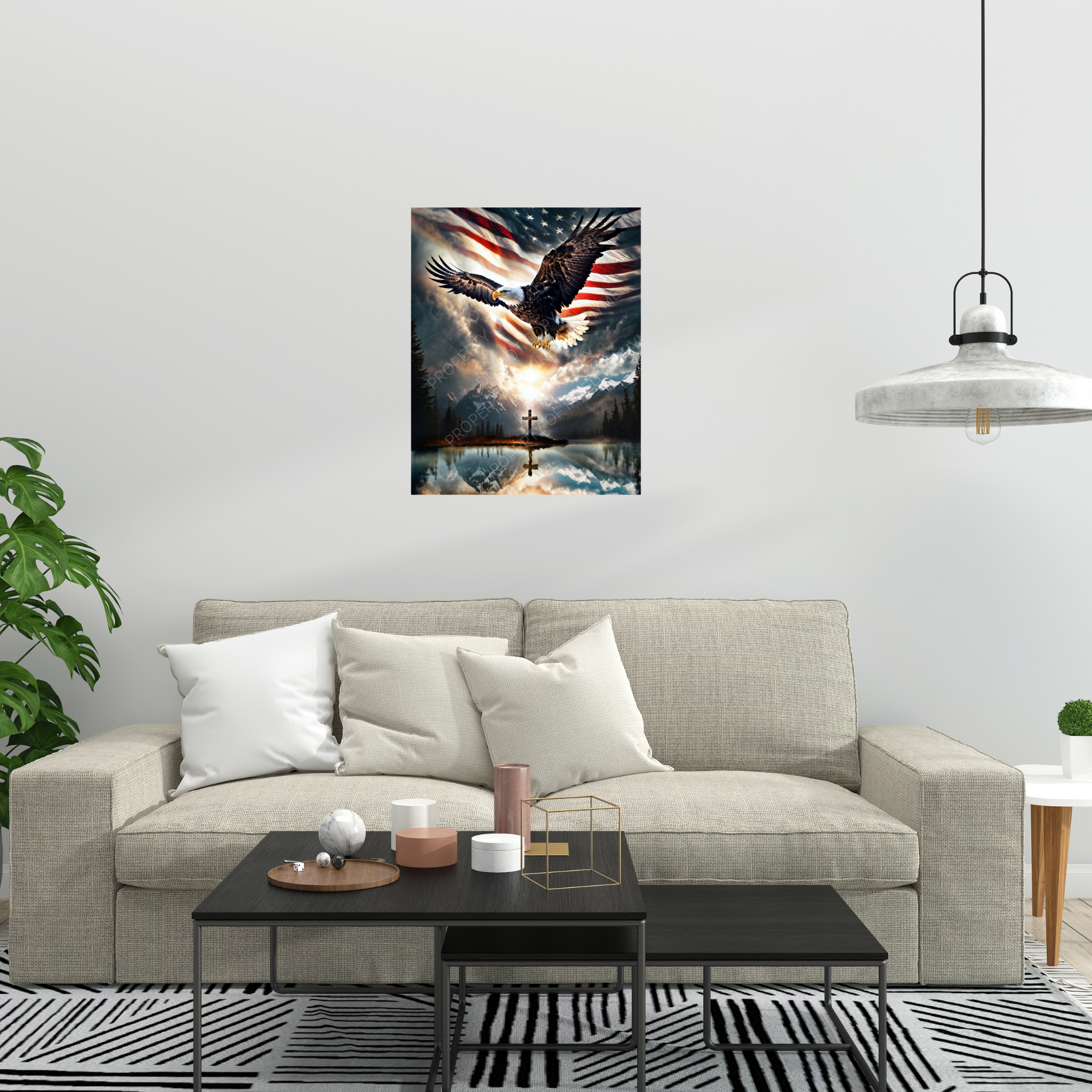 Spirit Of Freedom Majestic Eagle American Flag Cross Canvas Wrap- Patriotic Wall Art-Home Decor-Ready To Hang