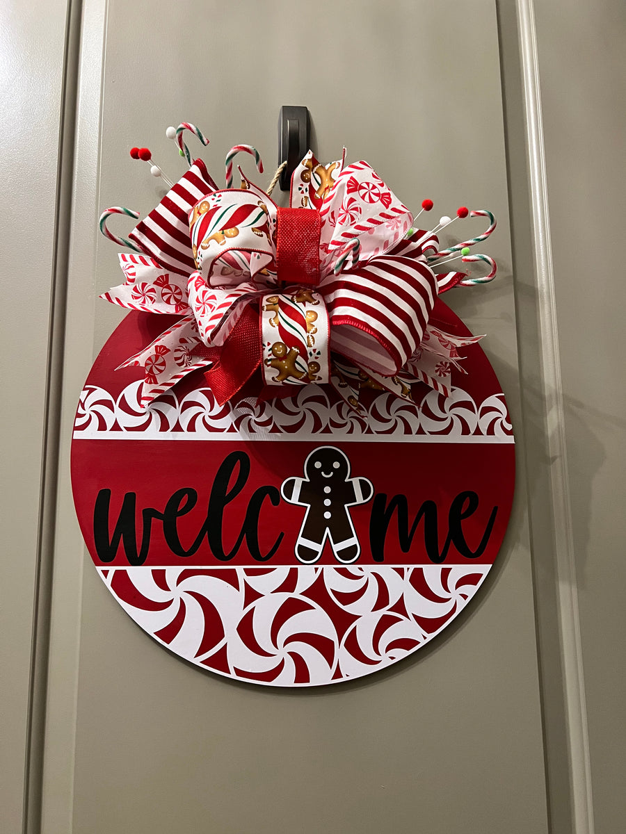 Welcome Peppermint/Gingerbread Sign