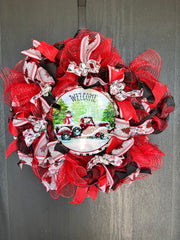 Red & Black Wreath with Welcome sign