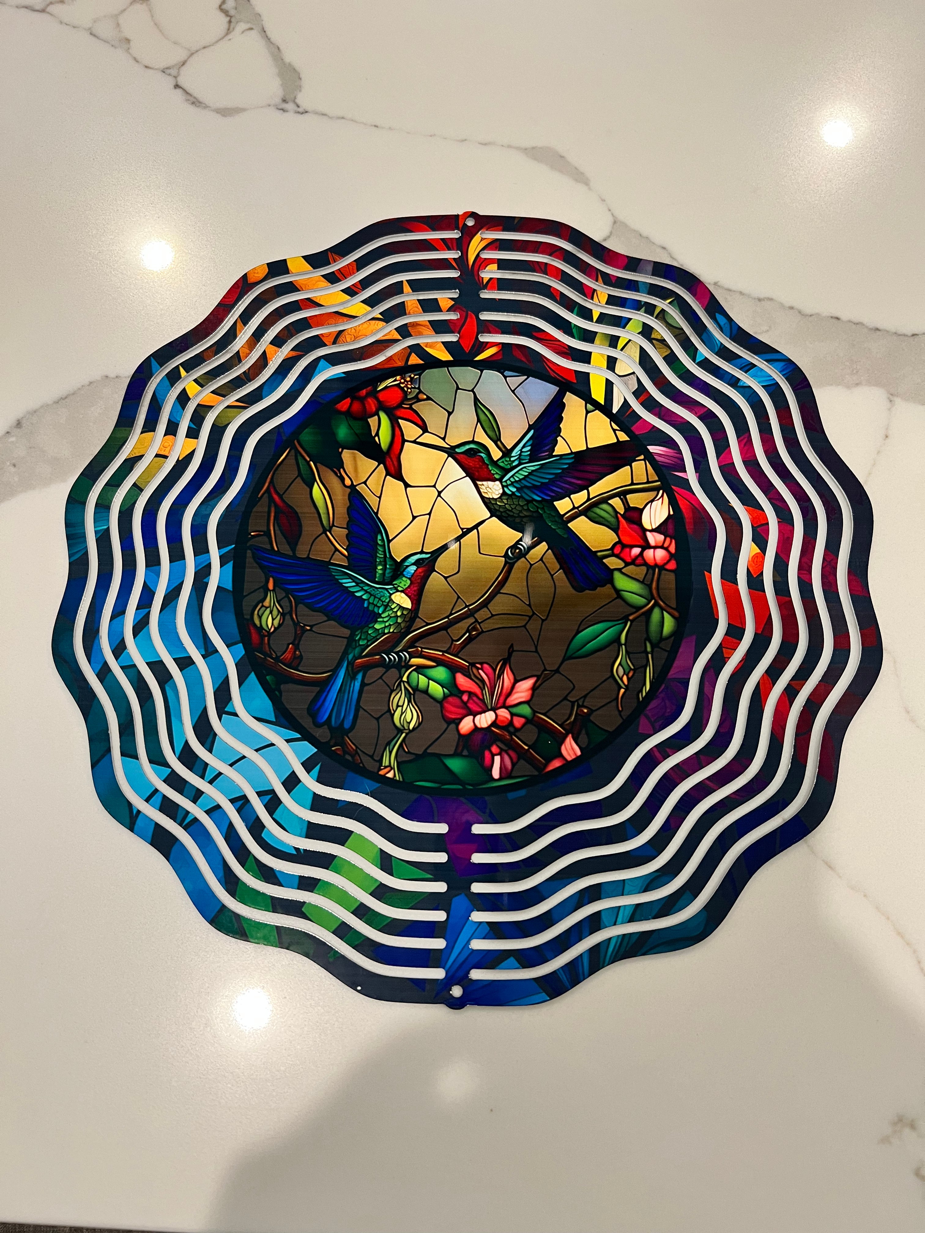 Stained Glass Hummingbird Wind Spinner