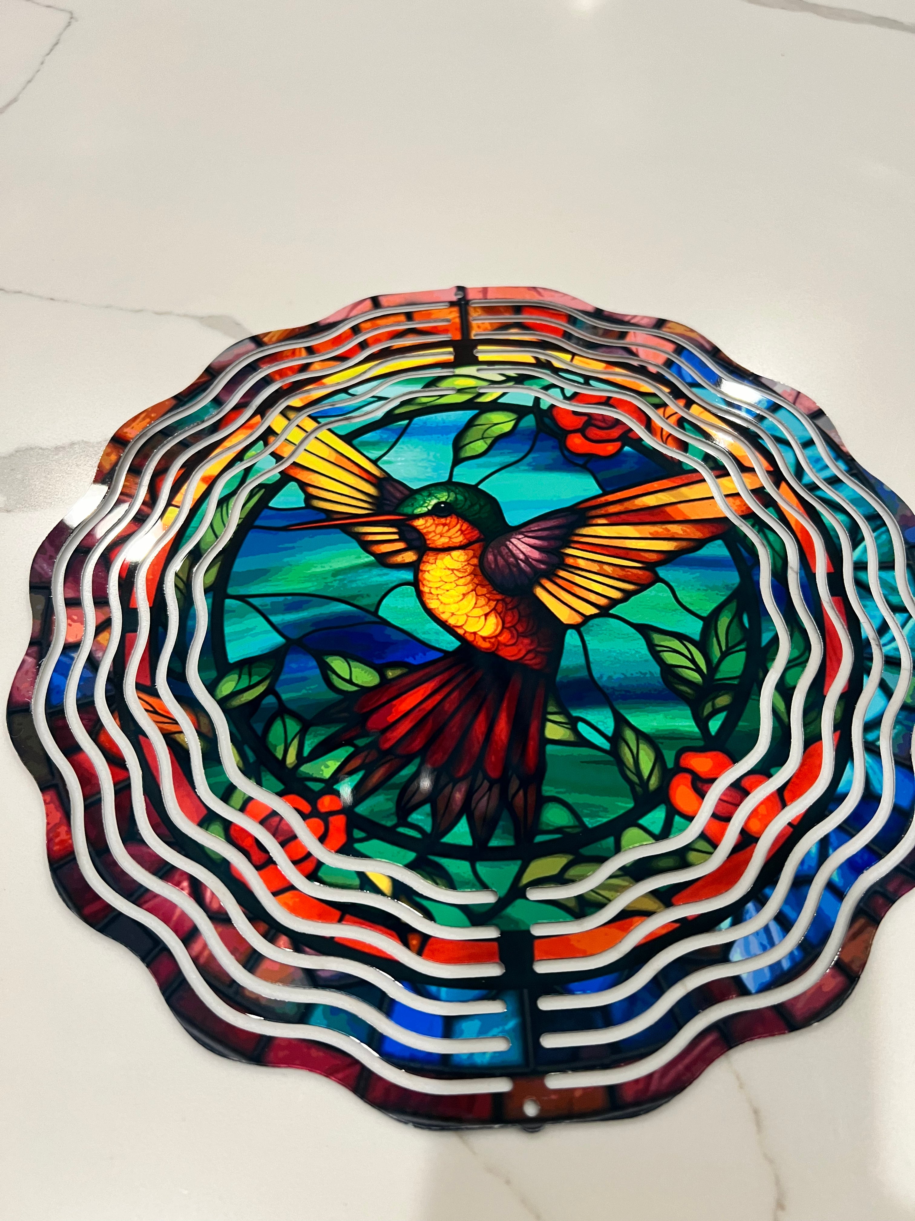 Stained Glass Single Hummingbird Wind Spinner