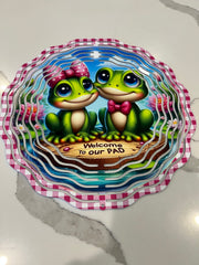 Welcome To Our Pad Frog Couple Wind Spinner