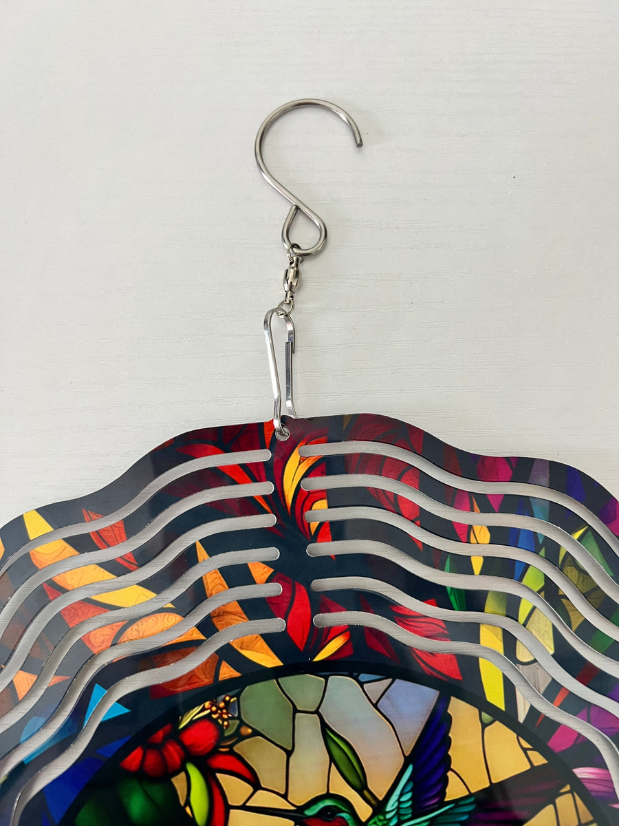 Stained Glass Single Hummingbird Wind Spinner