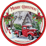 Merry Christmas with red truck Wreath Sign