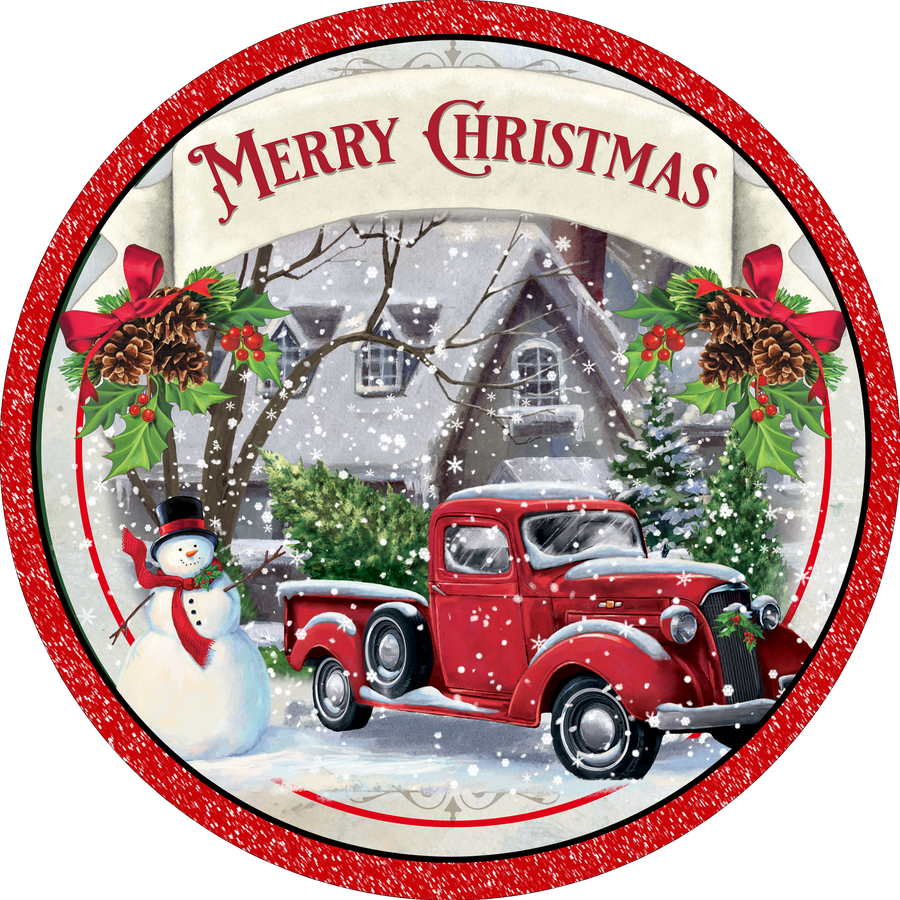 Merry Christmas with red truck Wreath Sign