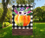 Pumpkins on Buffalo Check background Garden Flag