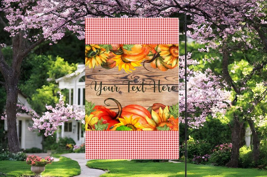 Pumpkins with Red Gingham Check Garden Flag