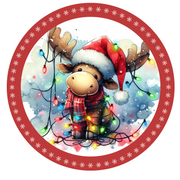 Moose With Christmas Lights Wreath Sign/Aluminum Sign