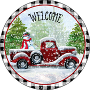 Welcome with red truck Wreath Sign