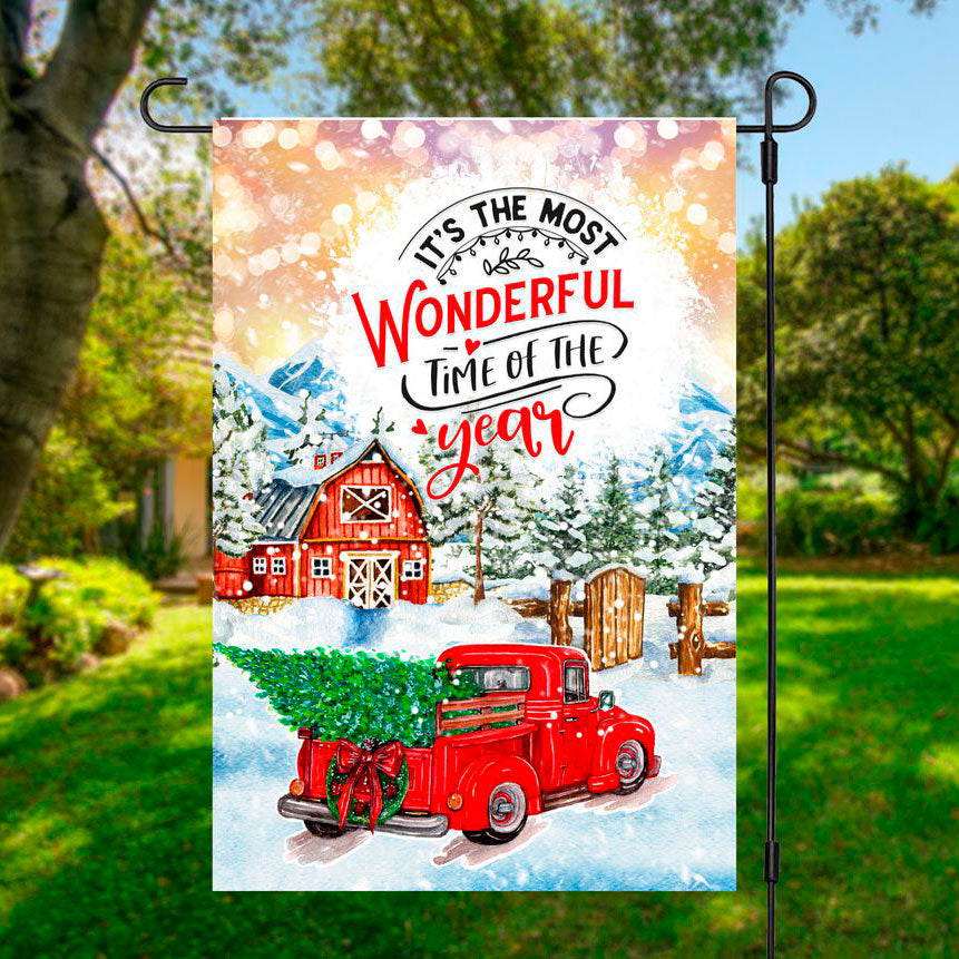 The Most Wonderful Time Of The Year (red truck) Garden Flag