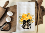 Personalized Yellow Roses in Gingham Jar Kitchen Dish Towel, Hand Tea Towel, Custom Gift