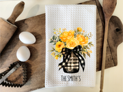 Personalized Yellow Roses in Gingham Jar Kitchen Dish Towel, Hand Tea Towel, Custom Gift