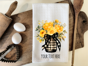 Personalized Yellow Roses in Gingham Jar Kitchen Dish Towel, Hand Tea Towel, Custom Gift