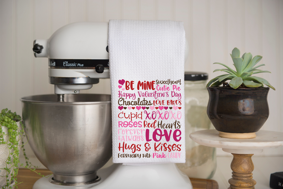 Valentine's Day Subway Art Kitchen Towel, gift for baker, birthday gift,