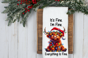 It's Fine I'm Fine Highland Cow Dish Tea Hand Kitchen Towel, Kitchen Decor Gift- Holiday Christmas Winter Decor-Housewarming Hostess Gift