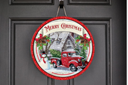 Merry Christmas with red truck Wreath Sign