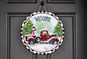 Welcome with red truck Wreath Sign