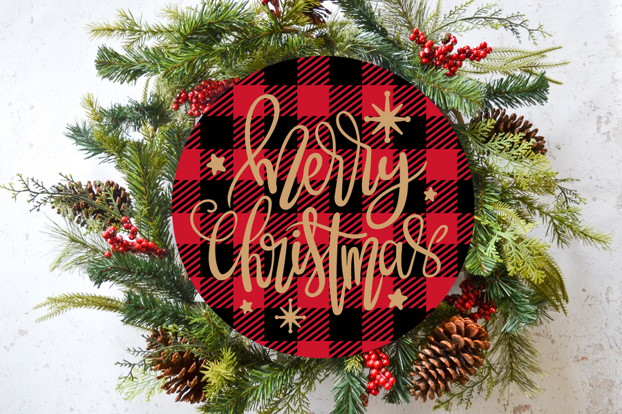 Merry Christmas Red/Black Wreath Sign