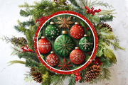 Red & Green Ornaments Wreath Sign