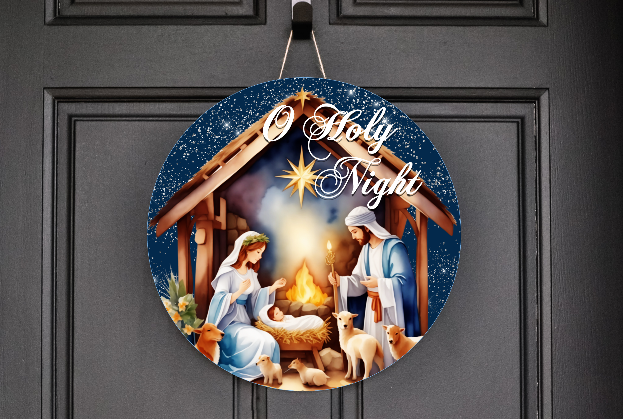 Oh Holy Night with manger Wreath Sign