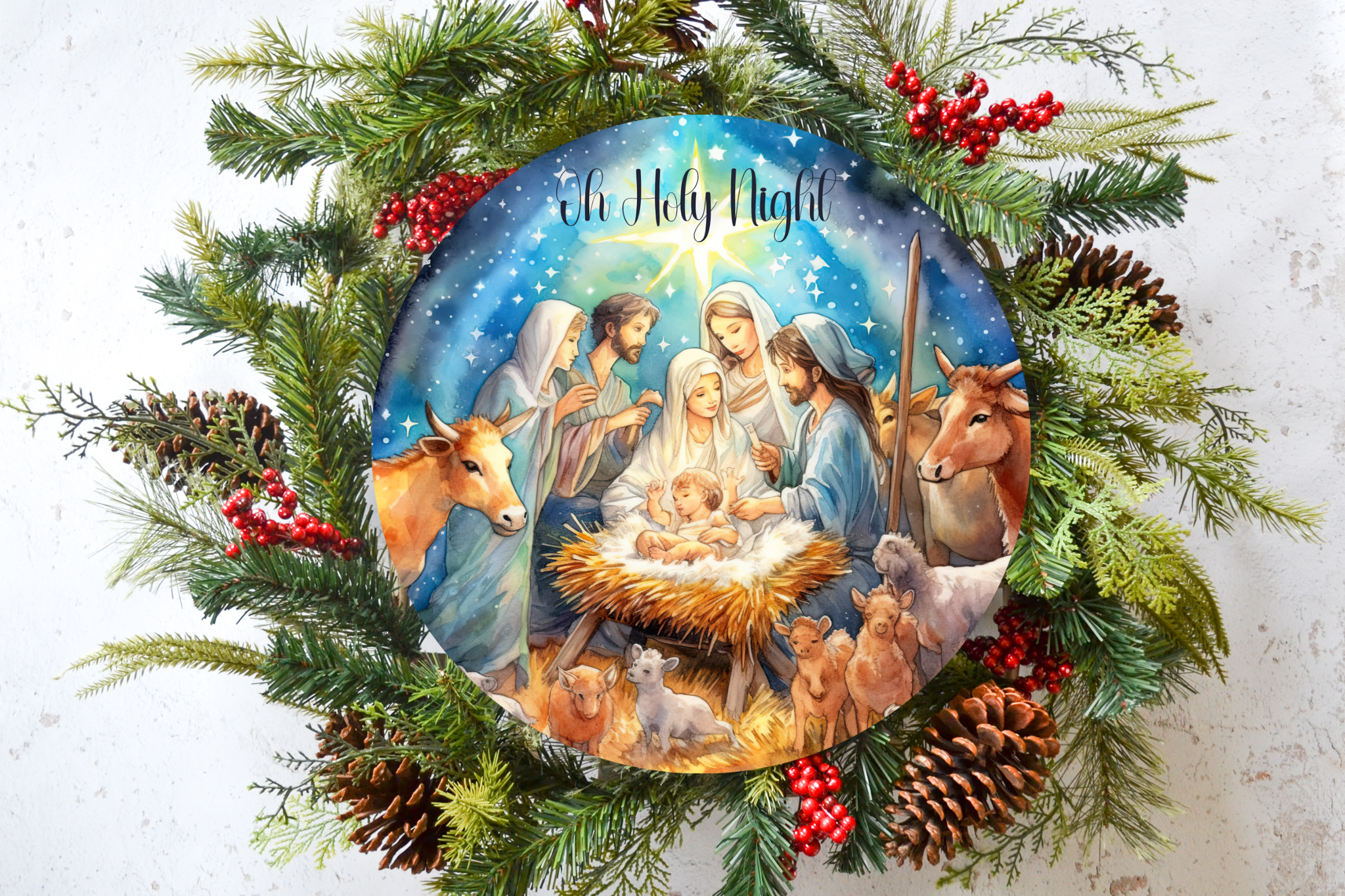 Oh Holy Night Nativity Wreath Sign