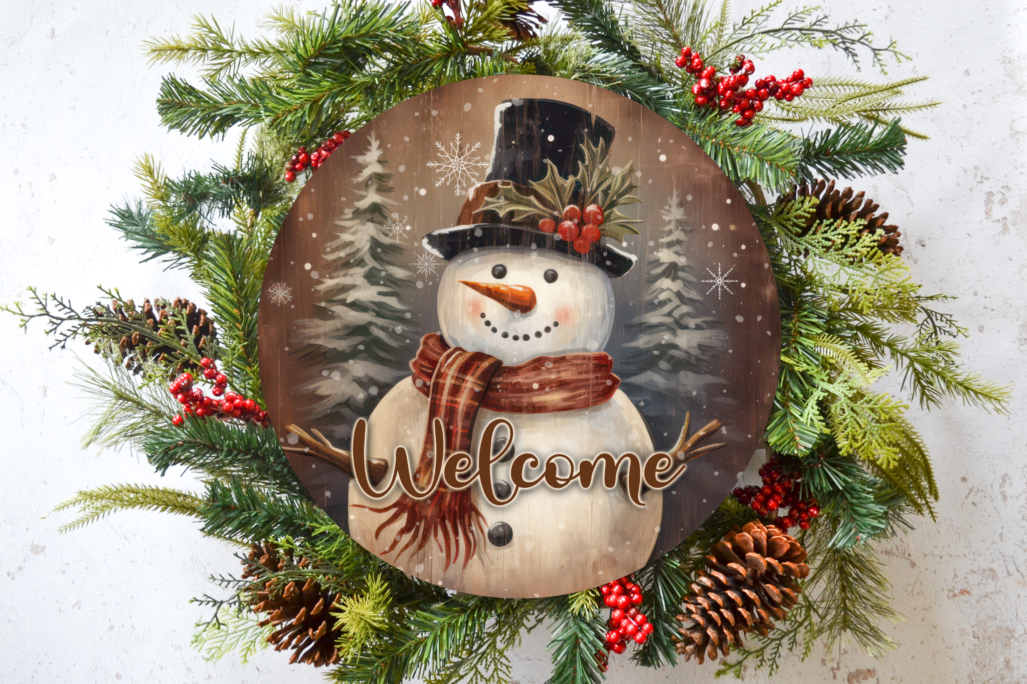 Welcome Snowman Wreath Sign