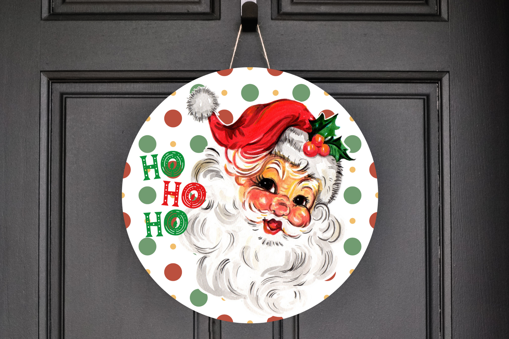 Retro Santa Ho Ho Ho Wreath Sign