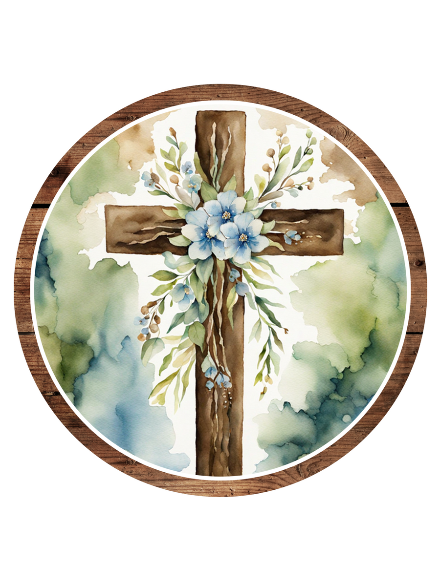 Wooden Cross Wreath Sign