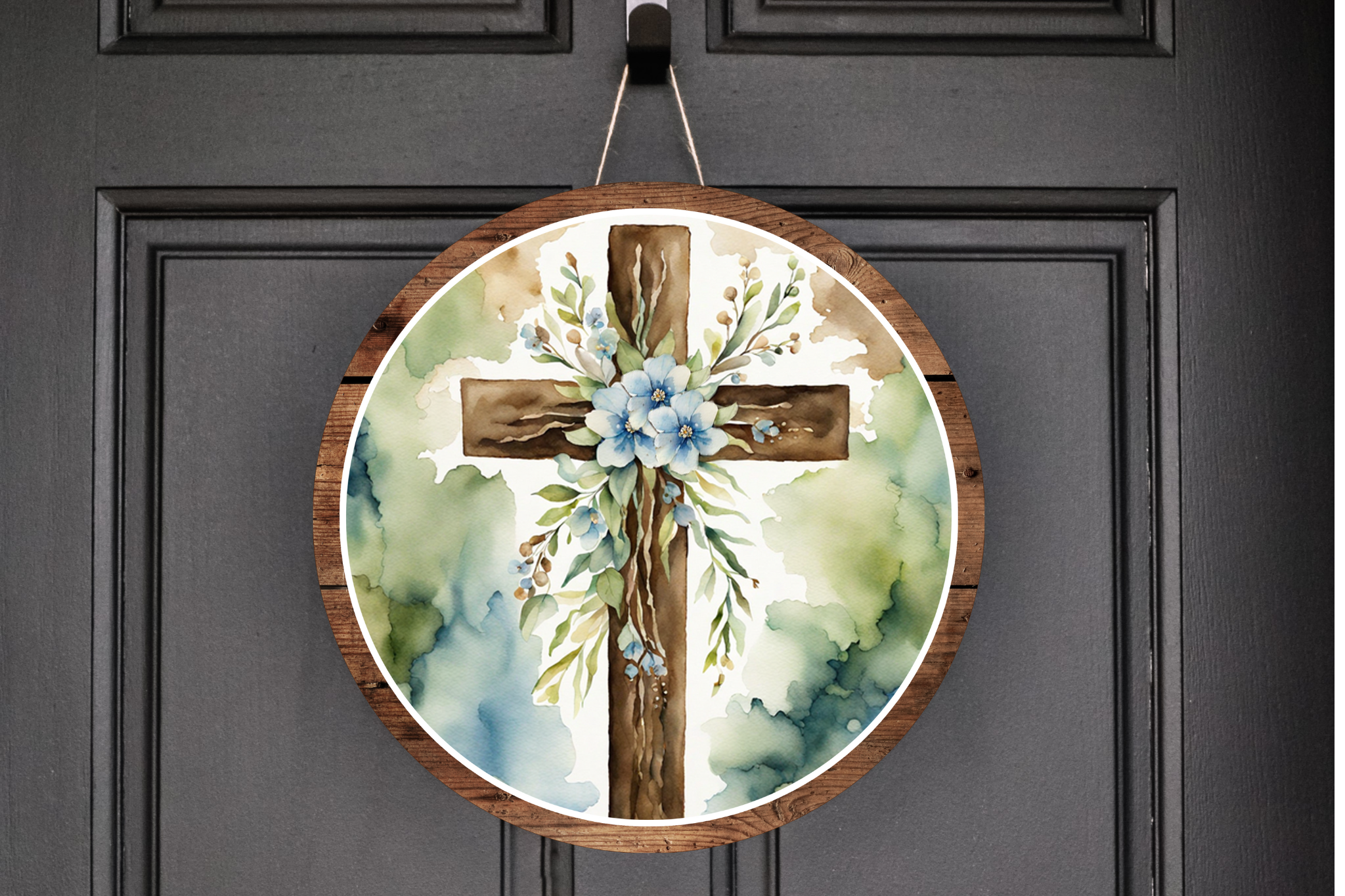 Wooden Cross Wreath Sign