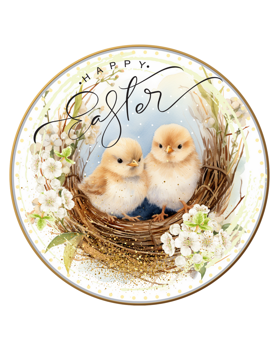 Happy Easter with baby chicks Wreath Sign